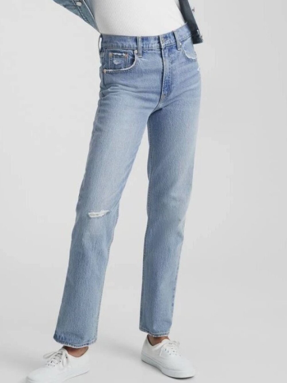 GAP Sky High Straight Leg Women's Jeans with Knee Distress